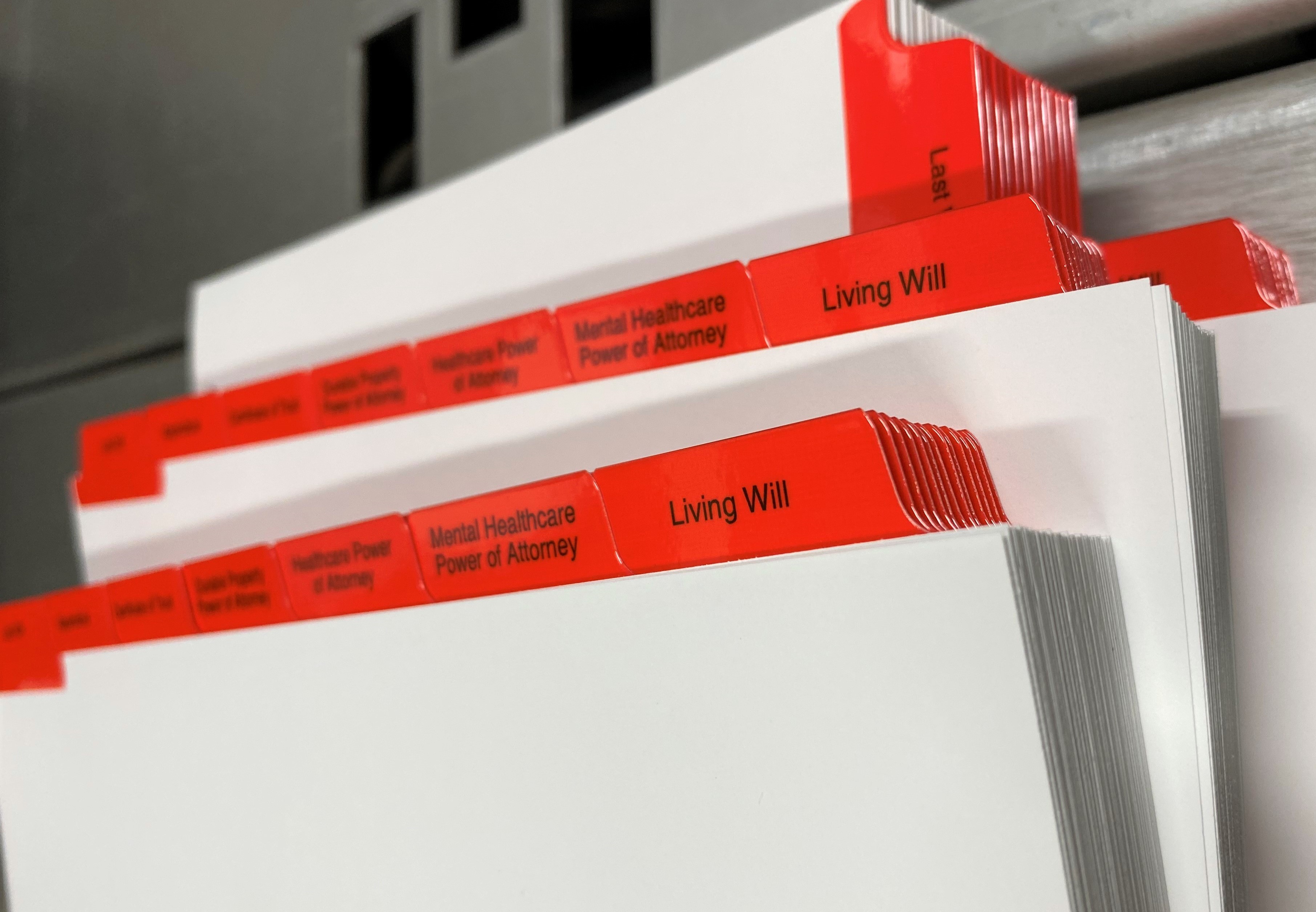 Custom red estate planning index tabs