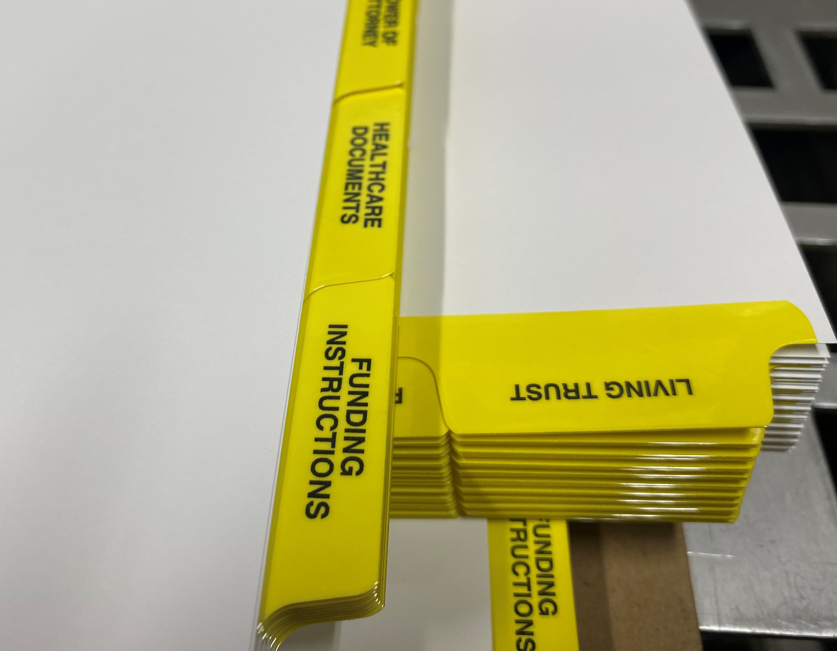 Custom yellow estate planning index tabs